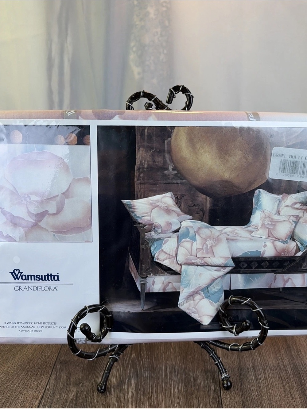 New Old Stock Supercale Plus Wamsutta Full Flat Sheet Pink, Blue & Gray Floral - Picture 1 of 5